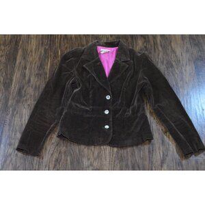 Kupcake Corduroy Brown Blazer Jacket Women's Meduim Cropped Jewel Buttons READ